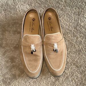 Lori Piana summer charm loafers in tan with white detailing 38